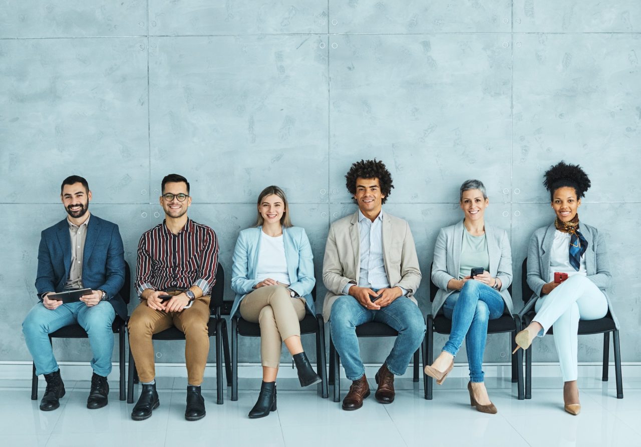Elementor #56413 25 man business chair sitting waiting woman businessman candidate recruitment businesswoman office